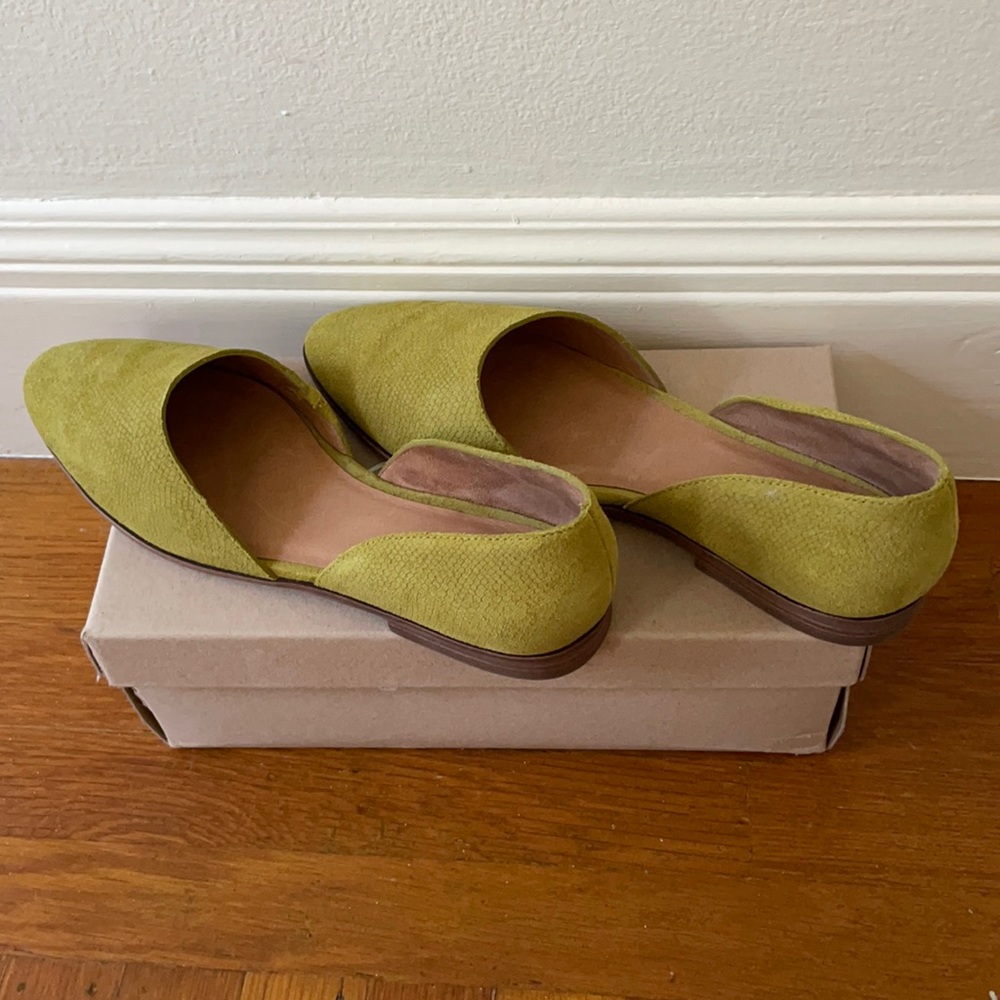 Madewell D’Orsay Flats In Snake Chartreuse Suede